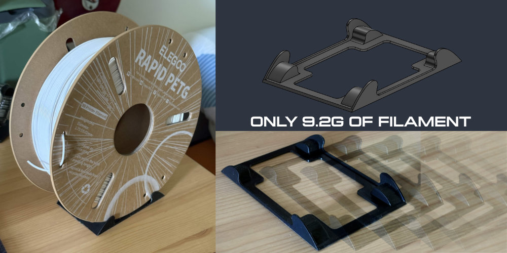 a collage of photos of a 3d printed stand for a filament spool
